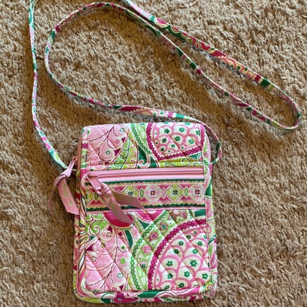 Vera Bradley Quilted Crossbody Pocketbook, Pink & Green